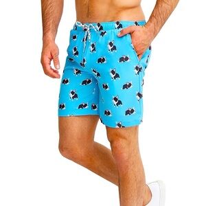MOSMANN AUSTRALIA Men’s Blue Frenchy Swim Trunks size L French Bull Dog Print